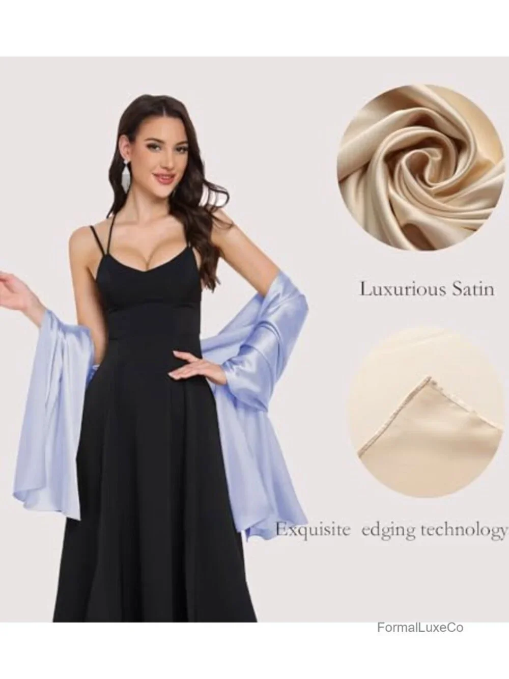 Satin Shawl Wrap for Evening Dresses Wedding Formal Pashmina